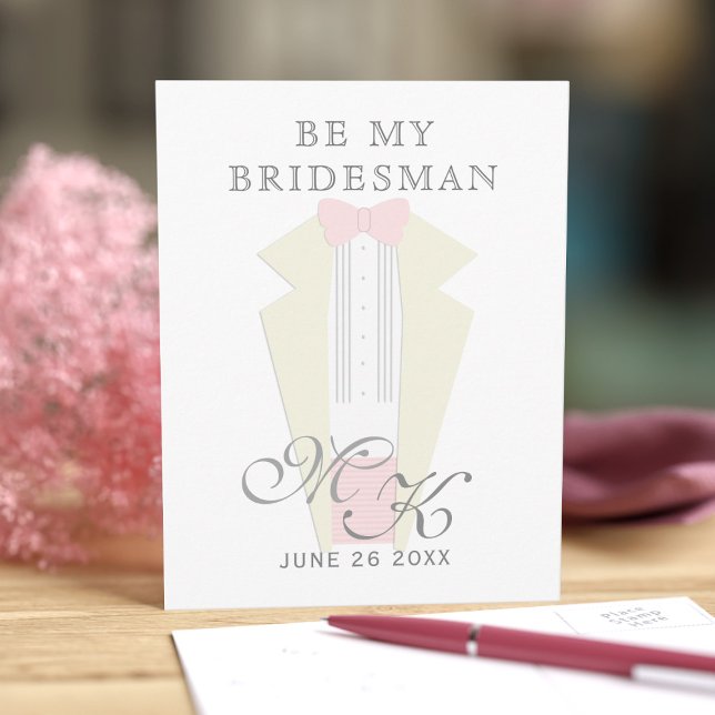 Tuxedo Weding Be My Bridesman Convite (Ask your Bridesman to stand by your side with this tuxedo proposal postcard. He'll say yes)