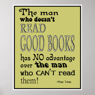 Twain's Read Good Books Cote Poster na mostarda