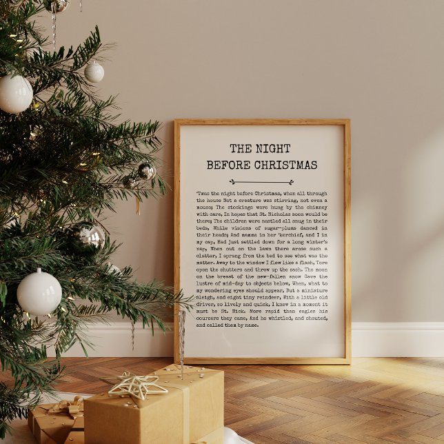 Twas Night Antes da Impressão de Natal (A framed Christian hymn print titled “'Twas the night before Christmas” with the whole hymn lyrics.)