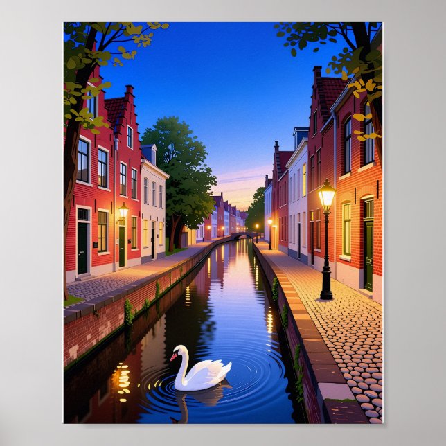 Twilight in Bruges Canals Poster (Frente)