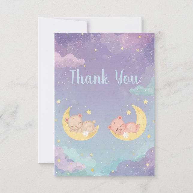 Twin Baby Shower Thank You Card Sleeping Animals (Frente)