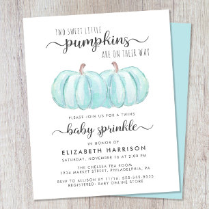 Twin Boys Blue Pumpkin Baby Sprinkle Convite