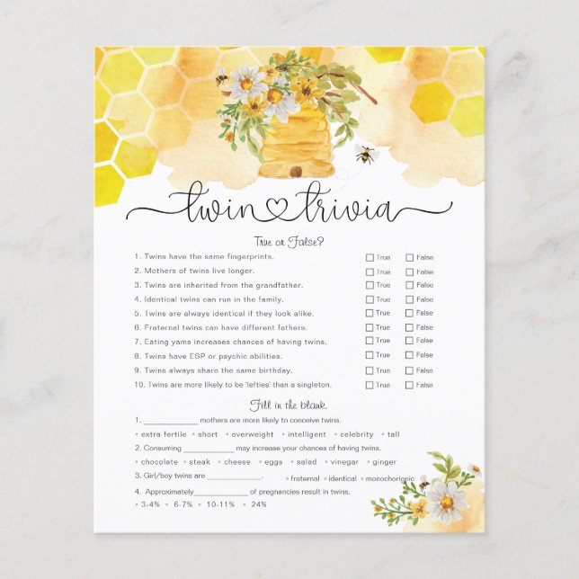 Twin Trivia Honey Bee Chá de fraldas Game (Frente)