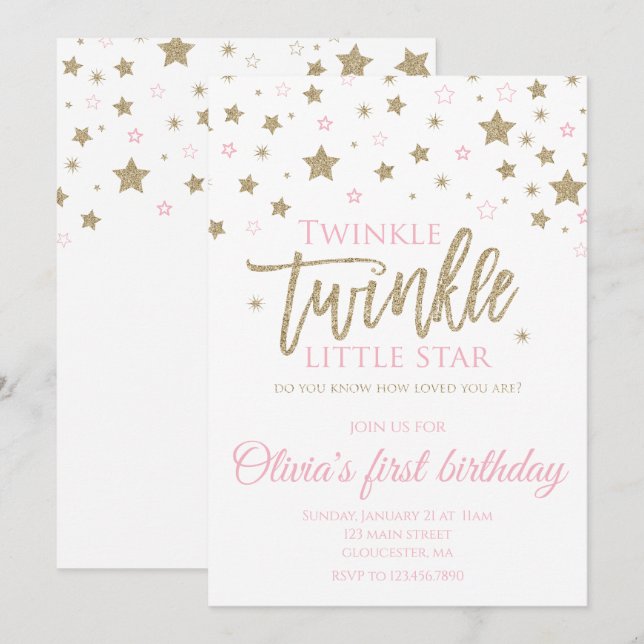 Twinkle Twinkle Little Star convite para o primeir (Frente/Verso)