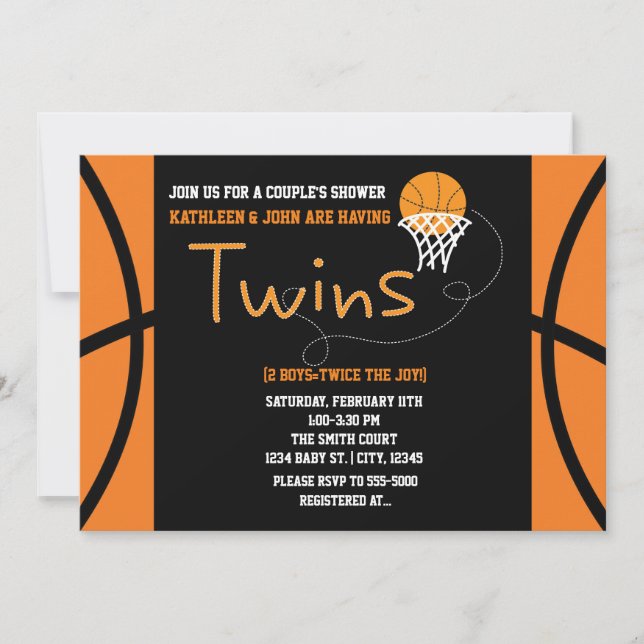 TWINS BASKETBALL Convite para Chás de fraldas desp (Frente)