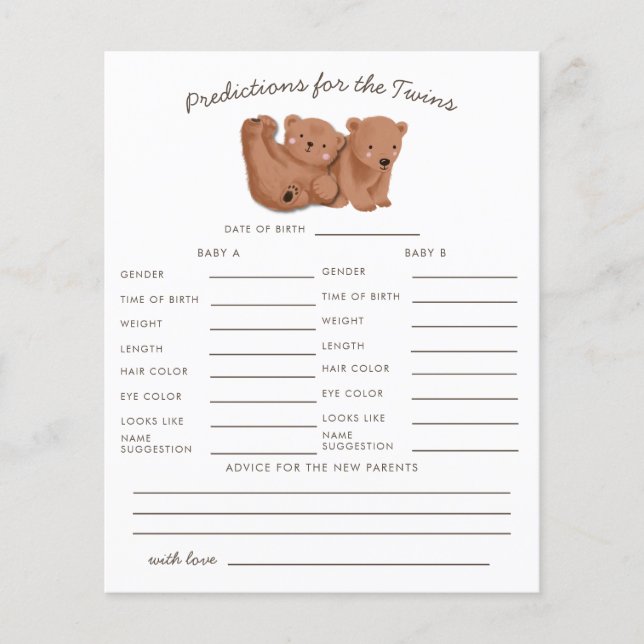 Twins de Urso de Madeira Previsões e Cartão de Aco (Frente)