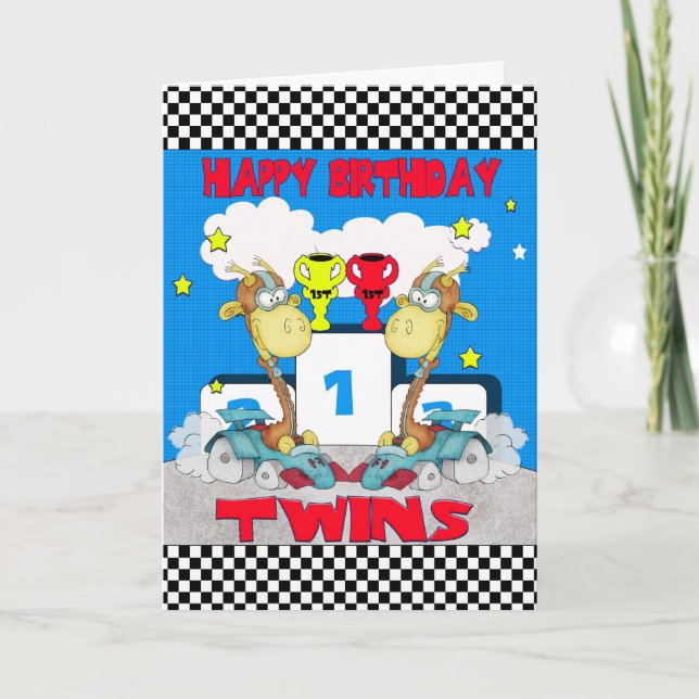 Twins Girafa Cartão de Aniversário - Girafa em Cor (Frente)