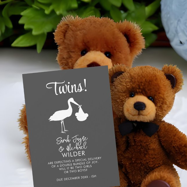 Twins Gravidez Cartão de Anúncio de Gravidez (Congratulations on your double bundle of joy! Send these cards to share the news!)