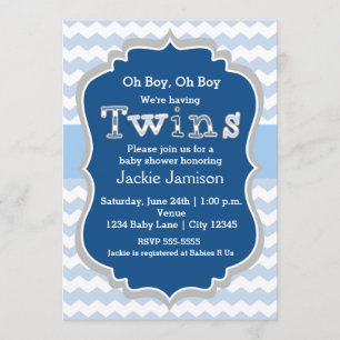 TWINS rapazes Blue Chevron Chá de fraldas Convite