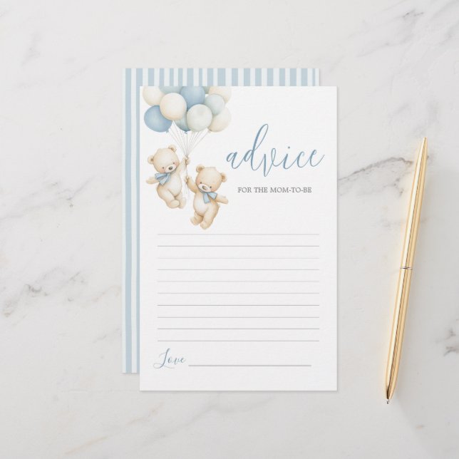 Twins Teddy Bear Advice for Mom To Be card (Frente/Verso In Situ)