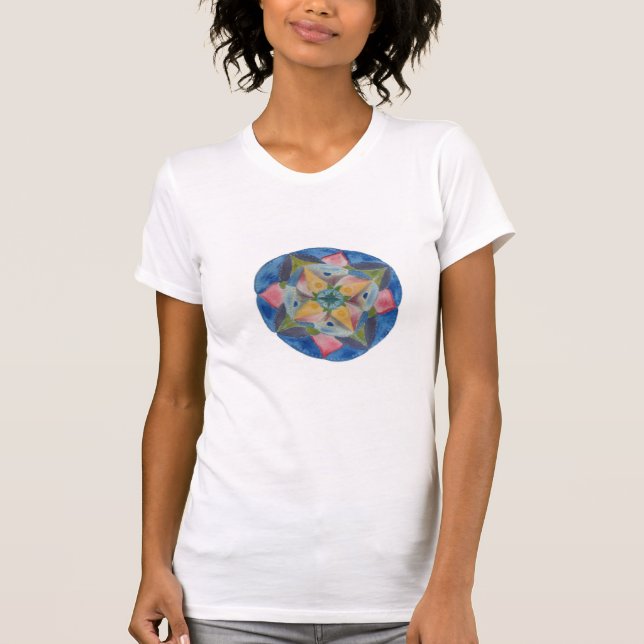 Twisted Blue Mandala Pintando camiseta feminino (Frente)