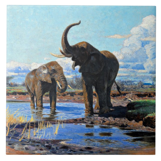 Two African Elephants at Watering Hole (Frente)