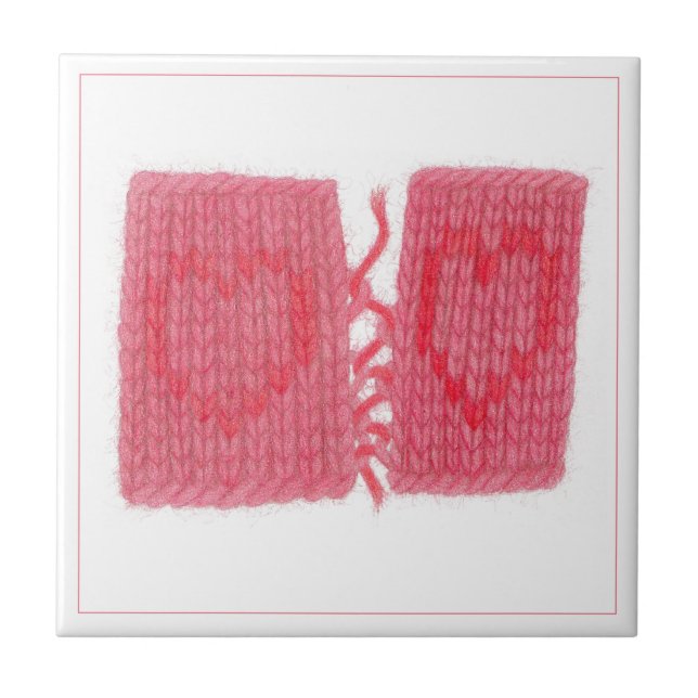TWO HEARTS KNIT Azulejo Cerâmico 4,25" (Frente)