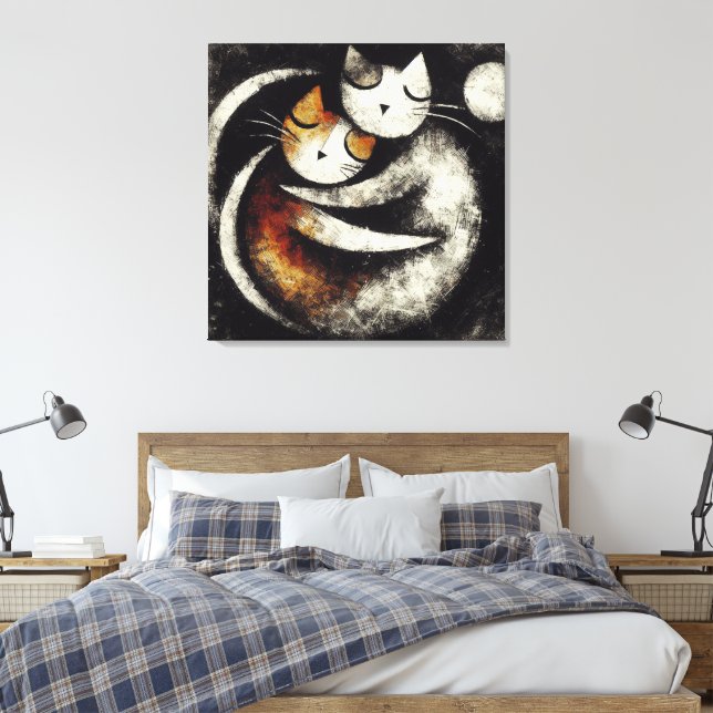 Two Hugging Cats Canvas Print – Chagall-Inspired  (Insitu(Quarto))