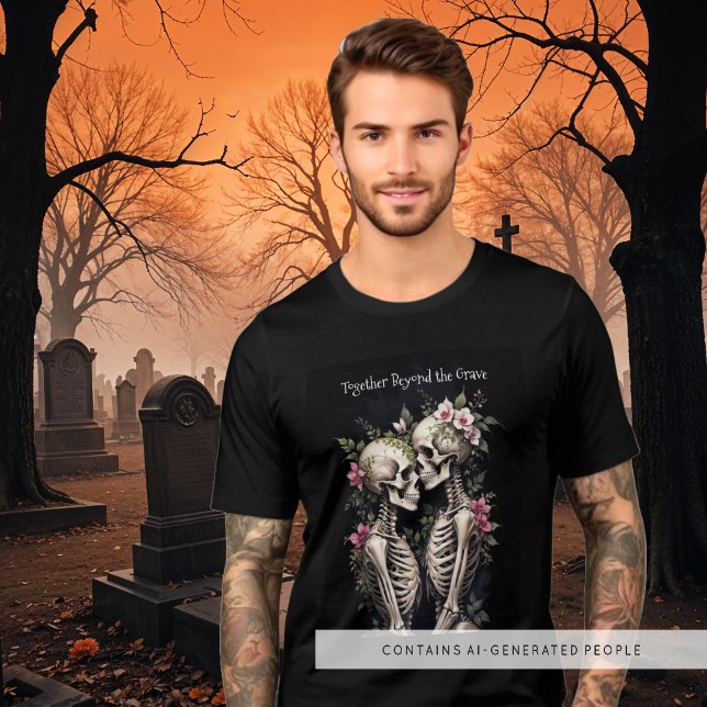 Two Romantic Gothic Human Skeletons Embracing (Romantic Gothic Human Skeletons Embracing Surrounded By Lush Floral Arrangements Tri-Blend Shirt.)