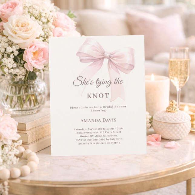 Tying the knot pink bow Bridal Shower invitation (Criador carregado)