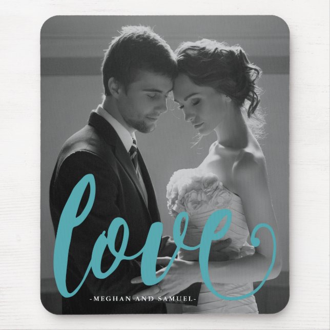 Typografia Blue Love Foto e Nome Mousepad (Frente)