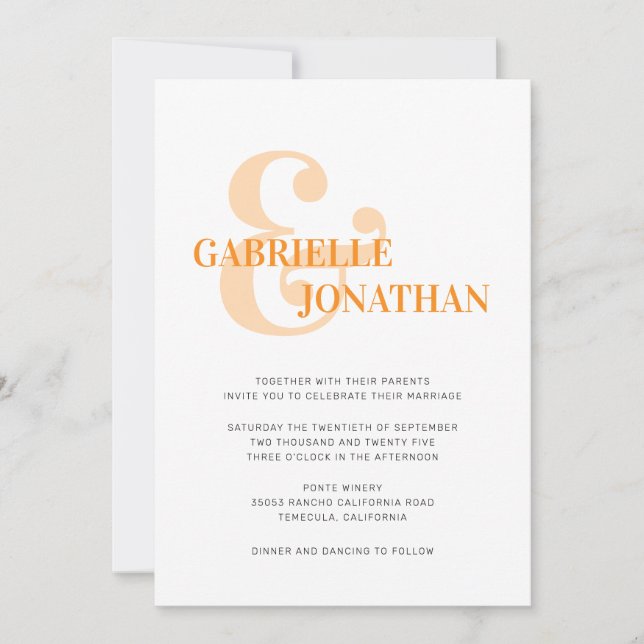 Typografia Mínima Moderna Casamento Laranja Papaya (Frente)