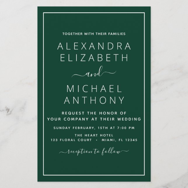 Typografia Moderna do Casamento Verde de Emerald (Frente)
