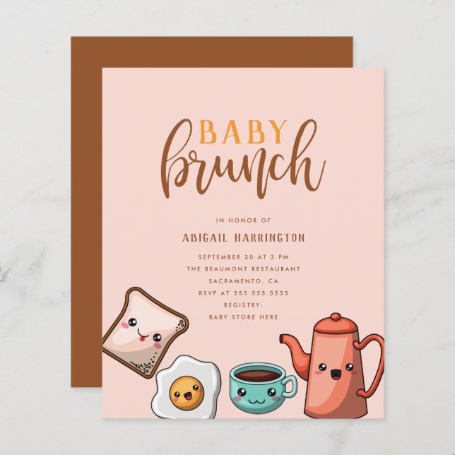 Typografia Moderna do Orçamento Kawaii Baby Brunch (Frente/Verso)