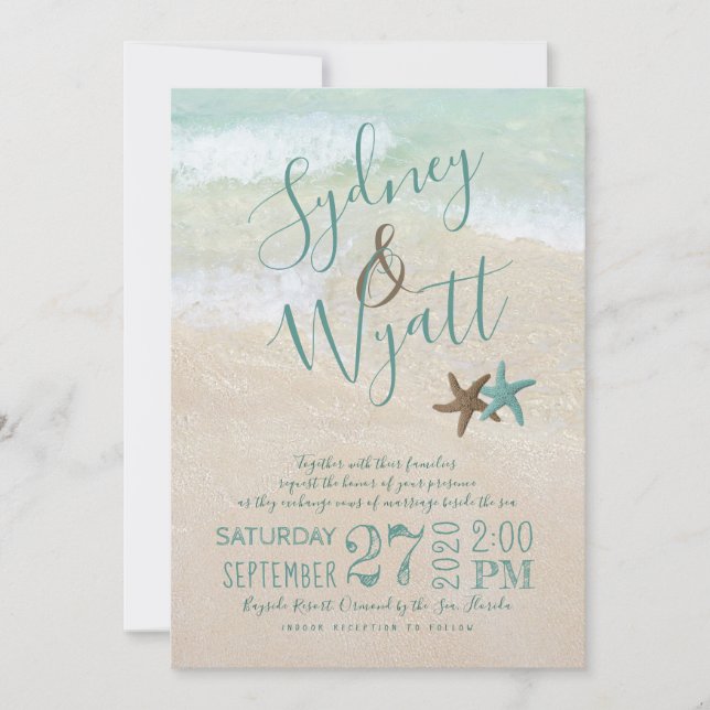 Typografia Praia Starfish Convite De Casamento (Frente)