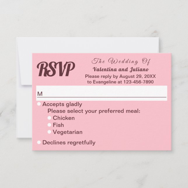 Typography Style Minimalist Pink Wedding RSVP (Frente)