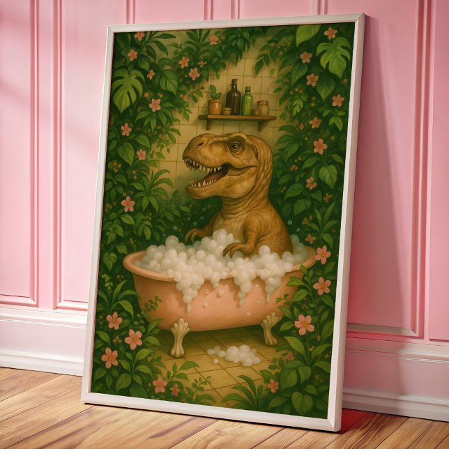 Tyrannosaurus In Bath Tub Wall Art Poster (Criador carregado)
