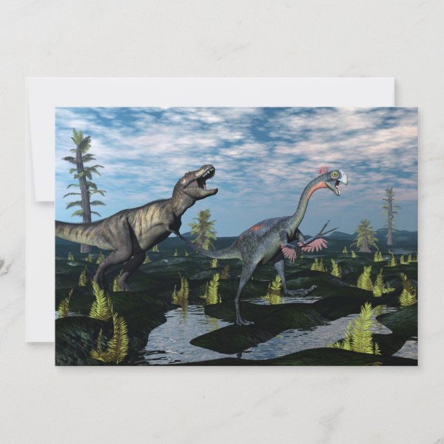 Tyrannosaurus rex atacando gigantoraptor dinossaur (Frente)