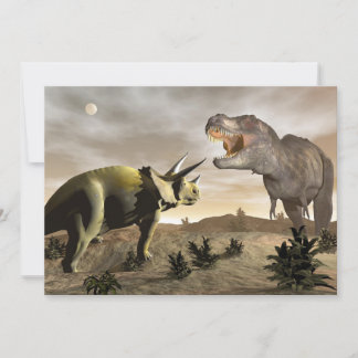 Tyrannosaurus rugindo em triceratops - renderizaçã