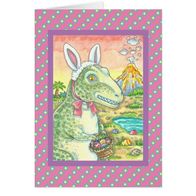 TYRANNOSAURUS T REX EASTER BUNNNNOTE CARTÃO VERSE (Frente)