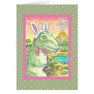 TYRANNOSAURUS T REX EASTER BUNNY GREEETING CARTÃO
