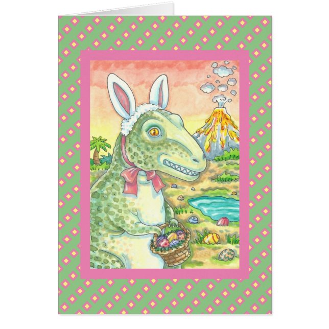 TYRANNOSAURUS T REX EASTER BUNNY GREEETING CARTÃO  (Frente)