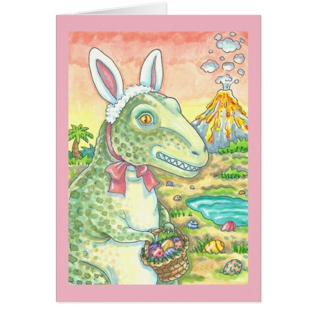 TYRANNOSAURUS T REX EASTER BUNNY GREETING CARTÃO (Frente)