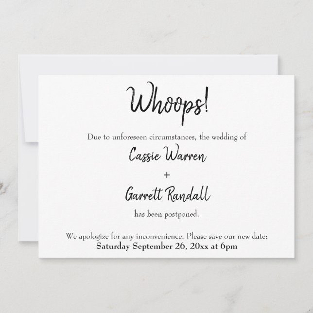 "Uau!" Anúncio de casamento adiado (Frente)