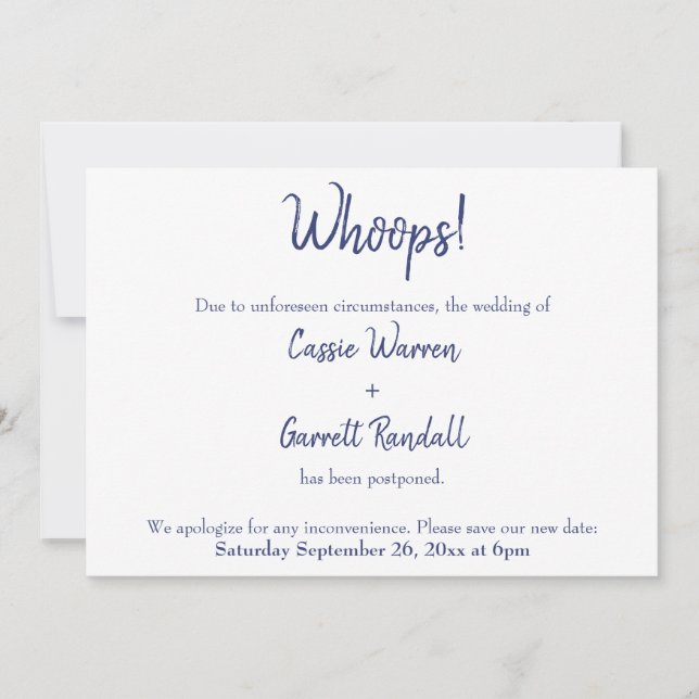 Uau! Anúncio de casamento adiado com marinho White (Frente)