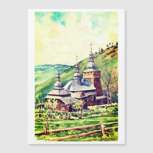 Ucraniano Wooden Church Watercolor 1964