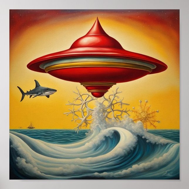 Ufo Over Waves Poster (Frente)