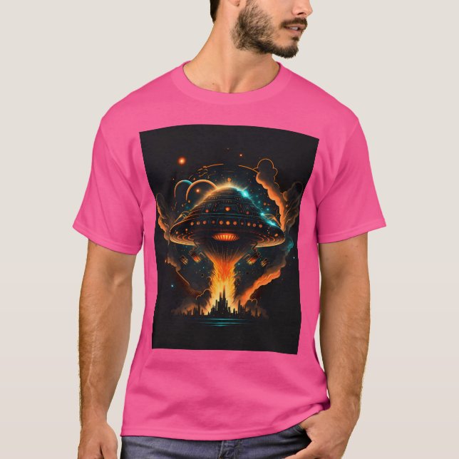 Ufo Retro Abdução de Camisa Espacial Sci Fi Aliení (Frente)