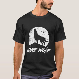 Uivando Lobo Solitário na Camiseta Lua para Homens
