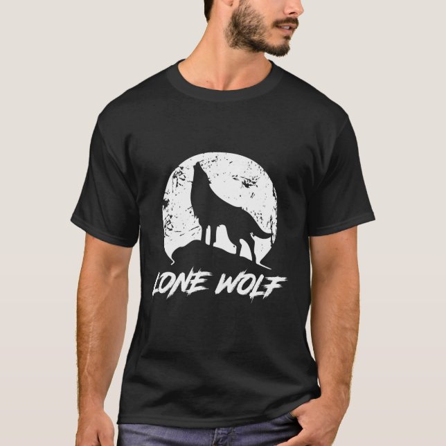 Uivando Lobo Solitário na Camiseta Lua para Homens (Frente)