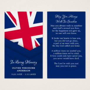 UK Flag British Memorial Funeral Prayer Card