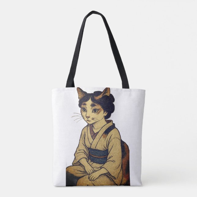 Ukiyo-e style calico cat tote bag (Verso)