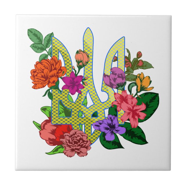 Ukrainian heraldry trident tryzub blooming flowers (Frente)