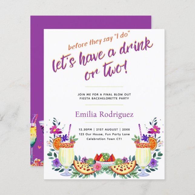 Última Fling Fiesta Cocktails Tacos Bachelorette (Frente/Verso)