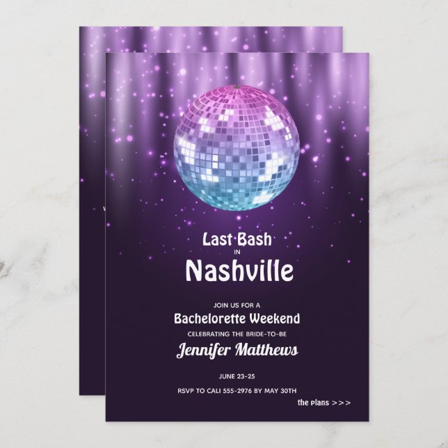 Último Convite à Festa de solteira Disco Nashville (Frente/Verso)