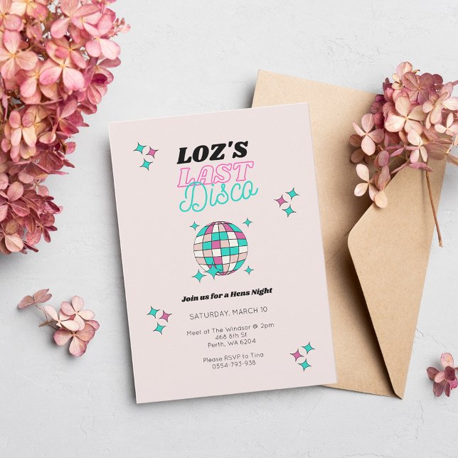 Último Convite de festas Disco Neon Pink Hens (Criador carregado)