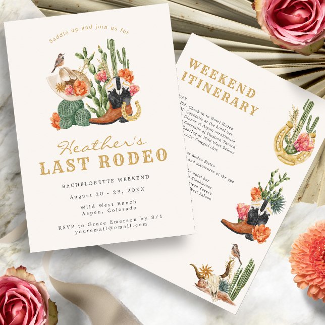 Último Convite para Bachelorette Rodeo (Watercolor Boho Wild West Last Rodeo Bachelorette Invitation by Painted Paperie
)