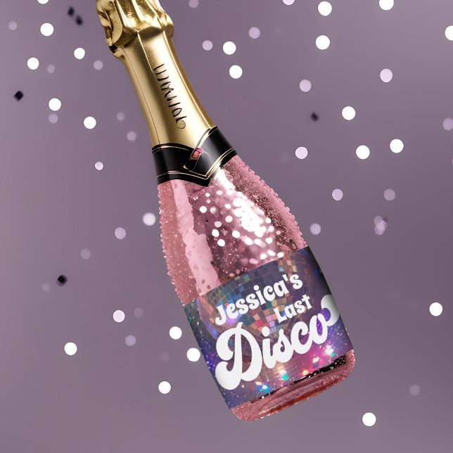 Último Disco do Espelho Puro da festa de solteira (Last disco themed bachelorette party mini champagne bottle labels in purple and pink)