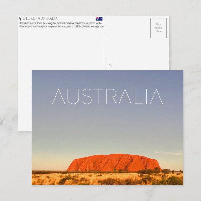 Uluru, Cartão Postal de Viagem da Austrália (Frente/Verso)