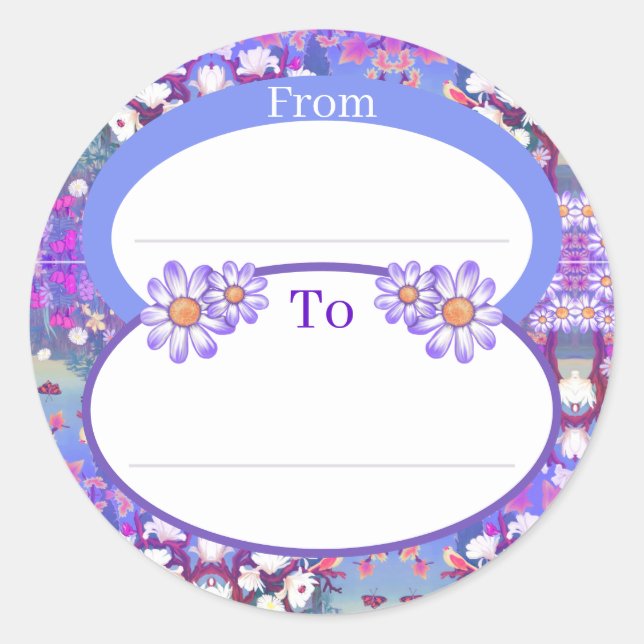 Um adesivo circular clássico de paraíso roxo (Frente)